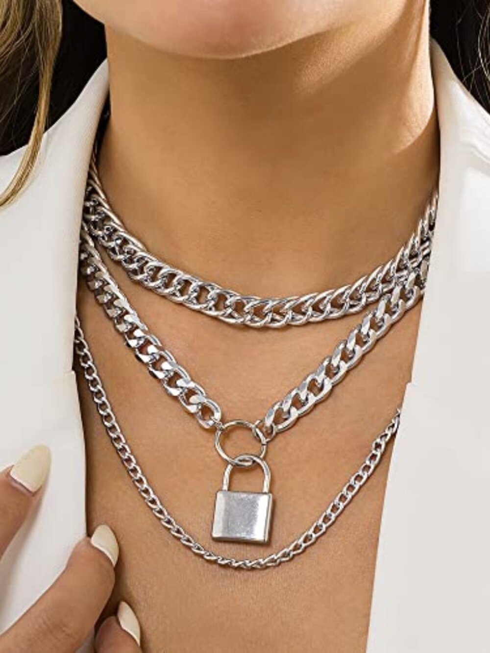 Chunky Chain Necklace Punk Layered Choker Necklaces Cuban Link Chain Necklace